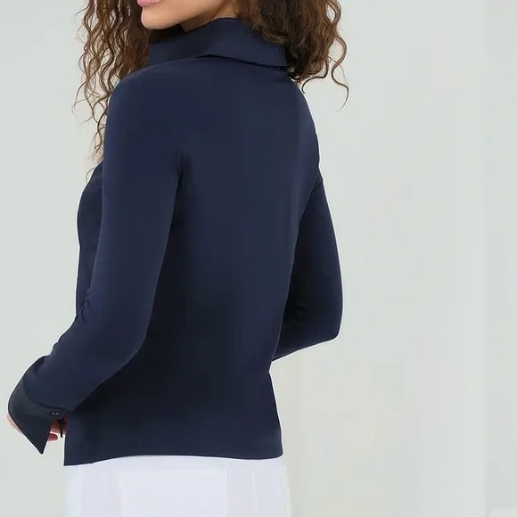 New Anatomie Womens Navy Alida Button Down Poplin Shirt Stretch Quick Dry Sz L - Picture 2 of 12